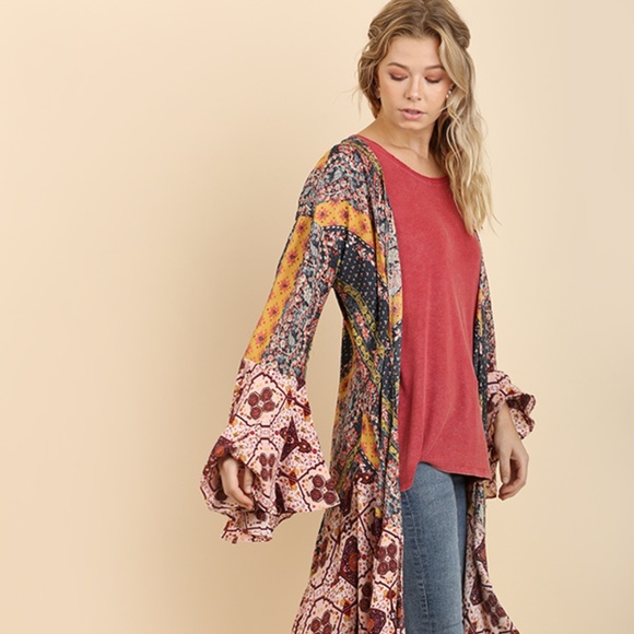 Umgee Abstract Print Kimono Sleeve Mini Dress main image 0